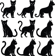 Black Cat Silhouettes: Vector Illustrations in Various Poses
