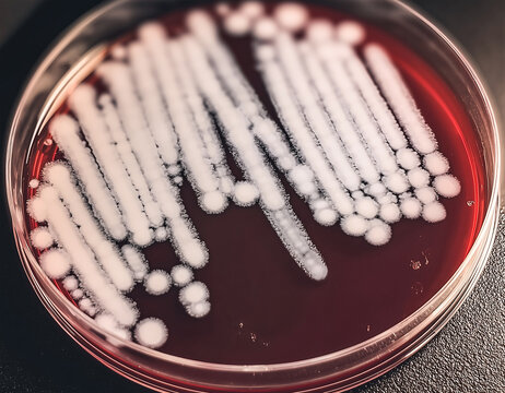 Petri dish with streaked microbial colonies, possibly including Candida auris, Candida albicans, Aspergillus, or bacterial species. Ideal for microbiology and medical research content
