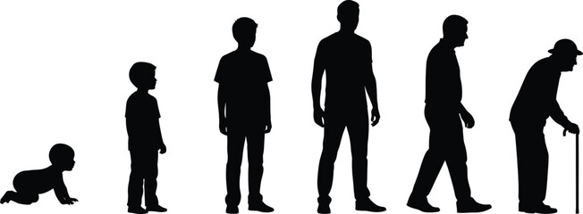 Silhouette Illustration of Man Life Stages Male Aging Process & Human Development Concept Vector