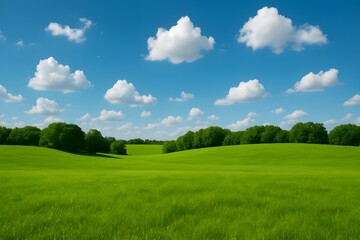 Obraz premium Lush Green Field and Blue Sky