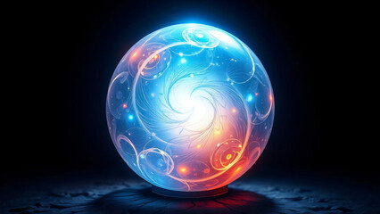 Abstract 3D blue sphere on a black background resembling a glowing world from space with starlight