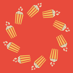 Popcorn Circle Frame. Hand drawn Empty Template for Cinema. Movie and Film Card. Playful Event and Party poster. Flat vector illustration