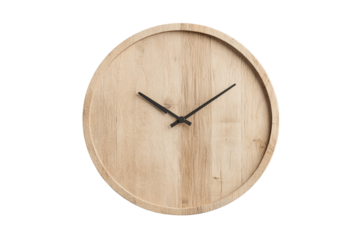 Elegant wooden wall clock with black hands and minimal design, perfect for modern home decor.