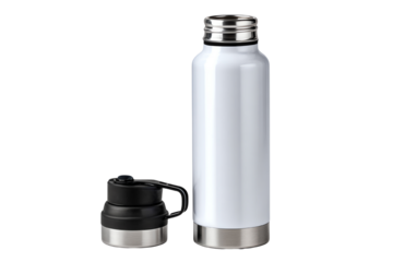 Insulated water bottle with a sleek design, featuring a removable lid for easy cleaning and filling.