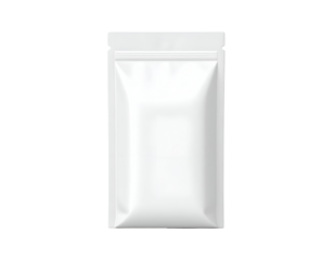 Blank white stand-up doy pack pouch with zipper seal on isolated black background.