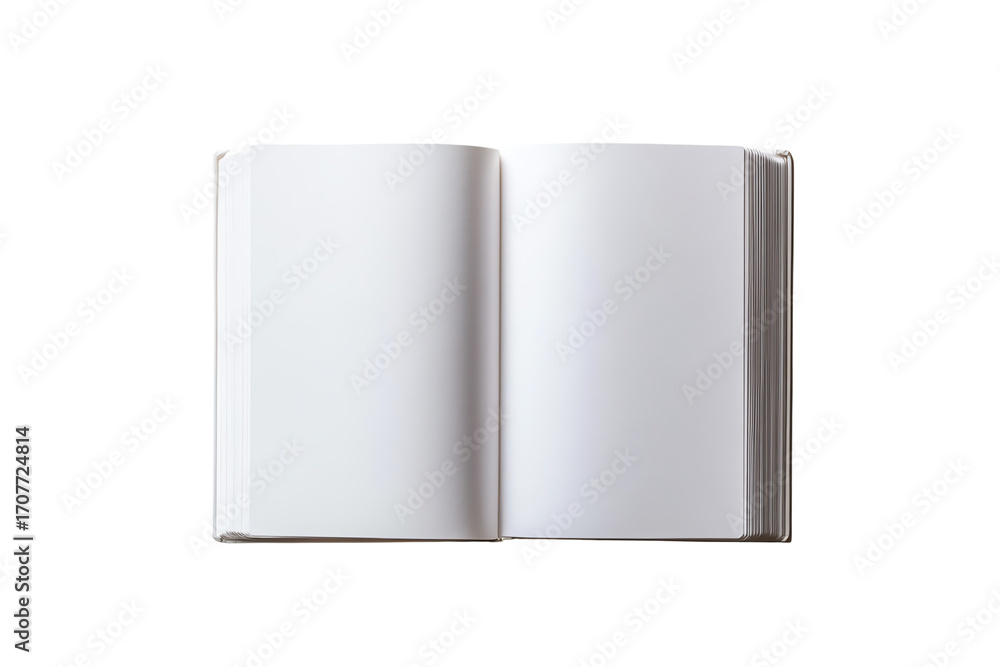 Wall mural open blank notebook with plain pages on a white isolated background, ideal for customization and pre