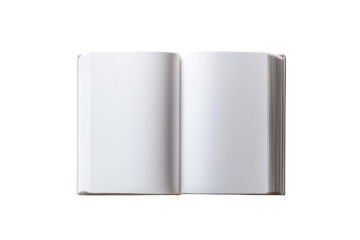 Open blank notebook with plain pages on a white isolated background, ideal for customization and presentations.