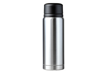 Silver thermos for hot beverages, sleek and modern design, perfect for travel and outdoor activities.