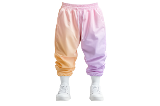 Stylish gradient jogger pants featuring a blend of pastel colors, perfect for casual wear and trendy street fashion.