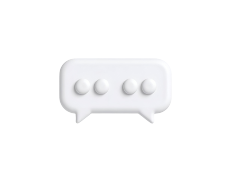 3D White Speech Bubble with Typing Indicator Dots Icon on Black Background for Messaging Apps and Digital Communication