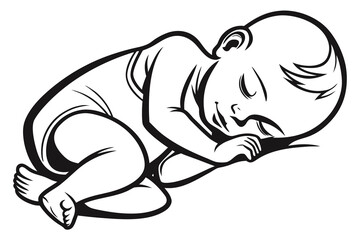 Adorable Baby Sleeping Peacefully in Black and White.