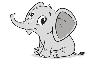 Adorable Cartoon Baby Elephant Sitting Happily.