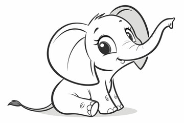 Adorable cartoon baby elephant sitting and pointing.