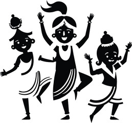 Dancing Girls Silhouette Vector Art, Joyful Celebration, Black & White