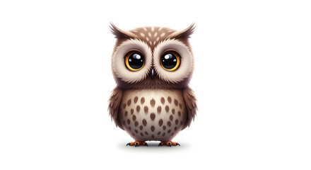 Fototapeta premium Cute Cartoon Owl with Big Eyes on White Background