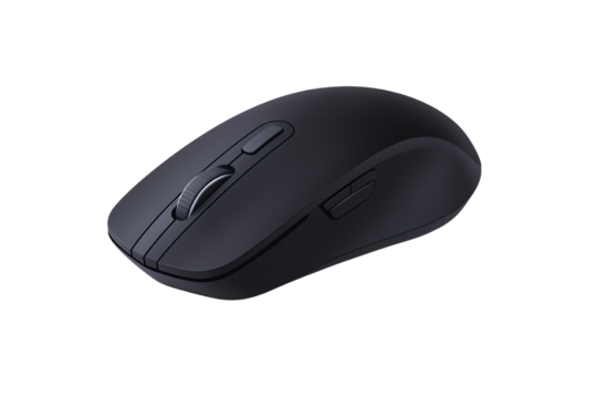 Wireless computer mouse on a white background, ideal for tech and office use, showcasing ergonomic design.
