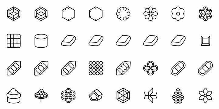 Collection of 30 icons representing storage hybrids and geothermal energy solutions in various geometric forms