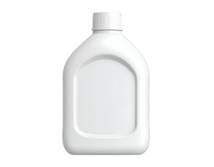 White blank plastic bottle with ribbed screw cap isolated on black background. Unlabeled packaging container mockup for cleaning product, detergent, automotive liquid, or chemical solution.