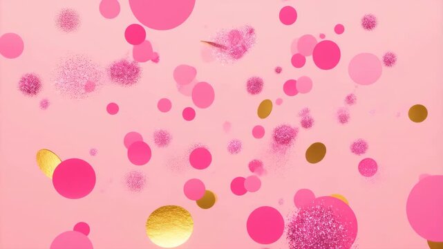 Pink and gold confetti falling on pastel background. Media
