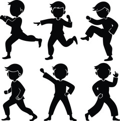 Silhouette Martial Arts Kid Poses: Karate, Kung Fu, Training