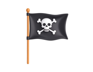 3D Render of Jolly Roger Pirate Flag with Skull and Crossbones on Black Background