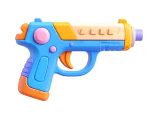Colorful 3D Render of a Toy Water Gun Isolated on Black. Bright plastic pistol-style blaster for children's games.
