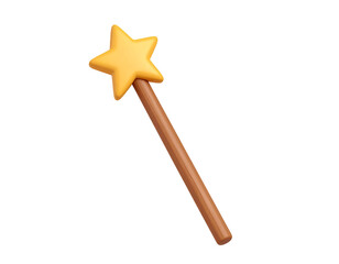 Whimsical 3D Magic Wand Icon with Yellow Star and Wooden Handle