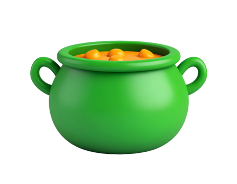 3D Render Green Cauldron Pot of Gold Coins for St. Patrick's Day Luck Concept - Powered by Adobe