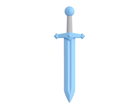 Stylized Light Blue Toy Sword 3D Render Isolated on Black Background