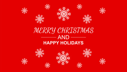 Merry Christmas And Happy Holidays Greeting Card – Red Background with Snowflake Holiday Vector Design