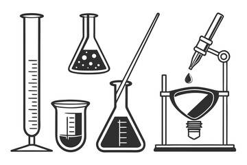 Laboratory Equipment Collection Scientific Glassware Icons.