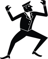 Black Silhouette Man in Suit Dancing or Reaching Upward
