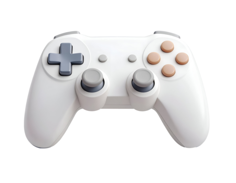 White video game controller with d-pad, analog sticks, and face buttons, isolated on a black background.