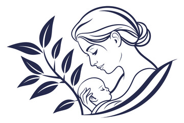 Mother Holding Baby with Leaves Symbolizing Growth.