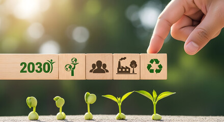 Sustainable future 2030 vision with growing plants and eco icons