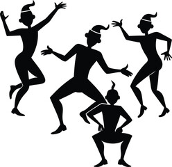 Black Silhouettes Dancing: Festive Party People in Motion