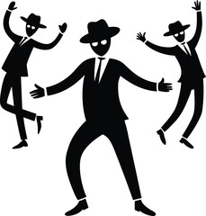 Dancing Silhouettes: Men in Suits, Jazz Style, Black and White Art