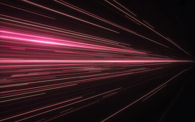 Abstract streaks of bright pink and red light blur into a dynamic vanishing point creating a sense of speed and motion on a black background