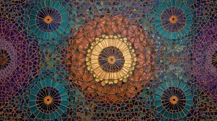 Intricate Moroccan zellige tile pattern, jewel-toned symmetry, luminous glaze effect