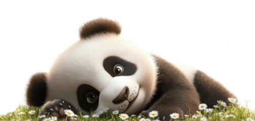 Cute Panda Resting on Grass on a transparent background