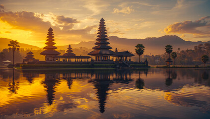 portrait of a palace with a morning sunset in Bali