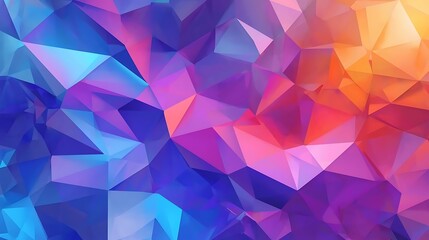 Fototapeta premium A vibrant abstract geometric background with a gradient of blues, purples, and oranges, composed of numerous interconnected polygons.