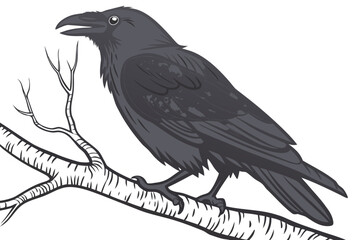 Fototapeta premium Stylized Raven Perched on a Branch.