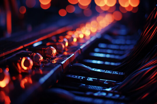 Powerful crypto mining farm with hundreds of graphics cards and neon lights for cryptocurrency blockchain data center generative ai - Powered by Adobe