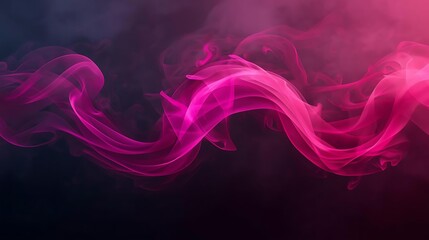 A vibrant wave of pink and purple smoke gracefully flows across a dark background, creating an abstract and ethereal visual.