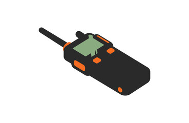 Isometric illustration of black walkie talkie communication device on white background