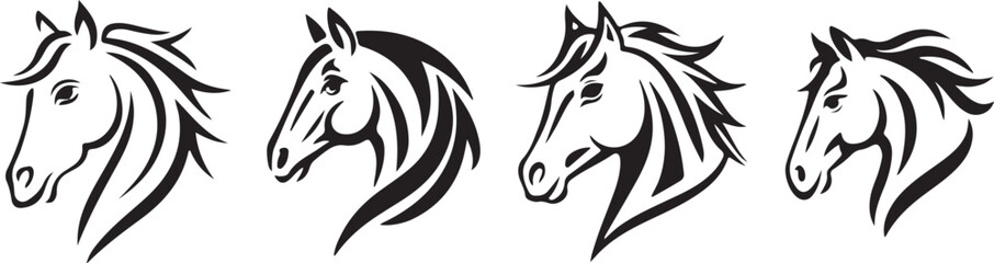 horse silhouette design, animal vector graphics, equestrian symbol pack, black horse illustration, horse head icons, farm animal graphics, wild horse design, equestrian vector set, simple horse silhou