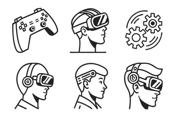 Virtual Reality Technology and Gaming Icons.