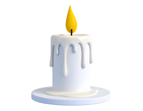 Stylized 3D White Candle with Dripping Wax and Yellow Flame - Powered by Adobe