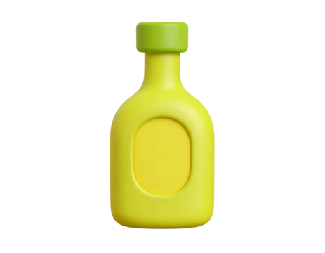 Minimalistic 3D Yellow Condiment Bottle with Green Cap Icon